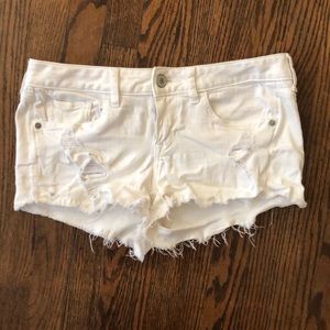 Express distressed white jean shorts